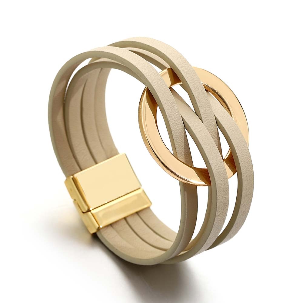  bracelets en cuir anneau doré de la boutique Petites Aventures bijoux bohème style estival Summer Chic bracelets multicouches bijoux à breloques accessoires de mode bijoux pour femmes tendance couleur khaki