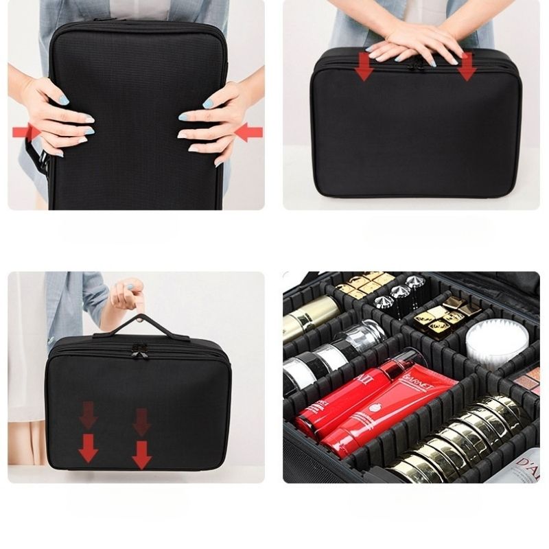 Présentation  de la solidité de la Trousse à cosmétique de couleur Noir Trousse de maquillage Accessoire de voyage Trousse de toilette Rangement de maquillage Trousse professionnelle Trousse de rangement lection bagage voyage de la boutique Petites Aventures